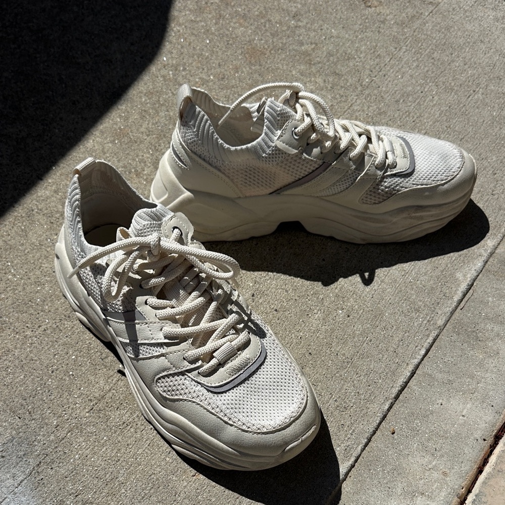 Zara Cream Chunky Mesh Lace-Up Sneakers